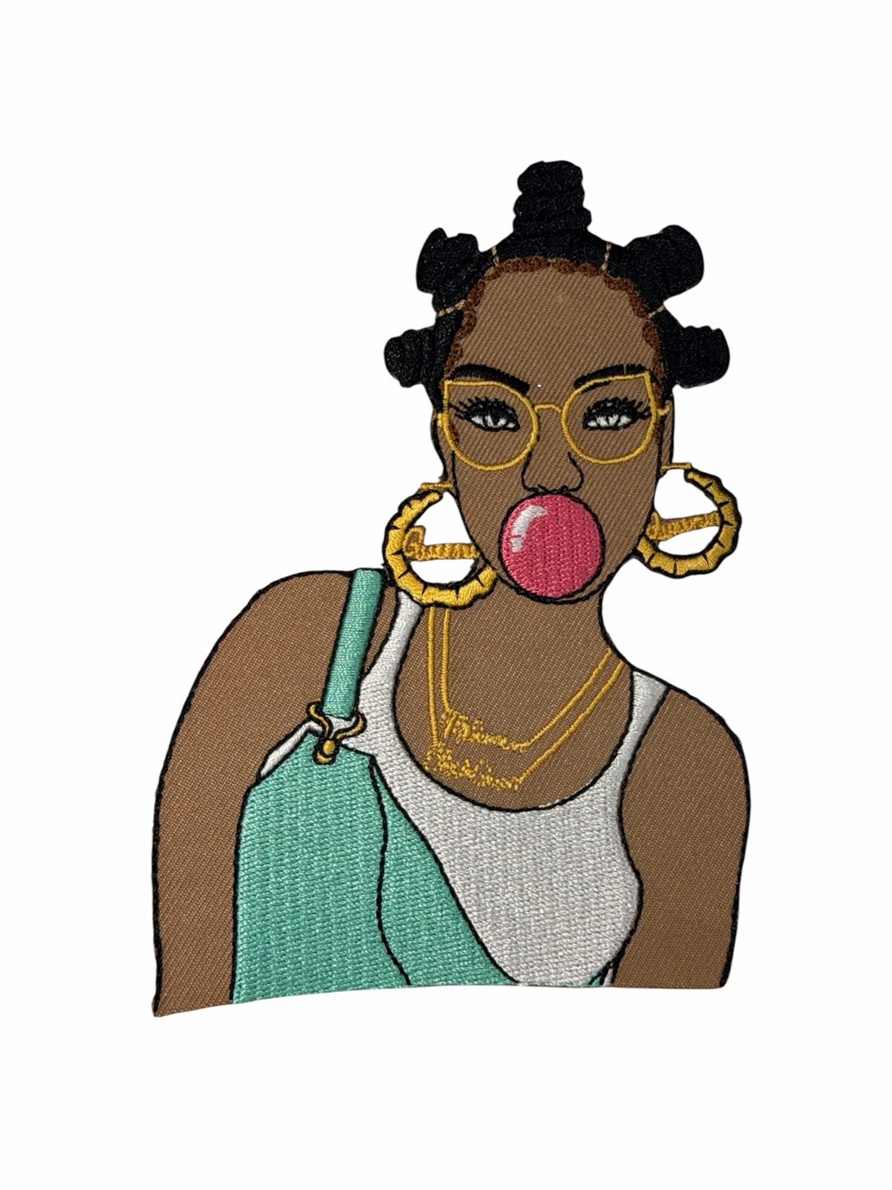 Large Black Girl Bubblegum Embroidered Iron-On Sew-On Patch 5 Inch